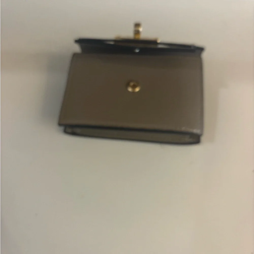 Gray Leather Wallet with Gold Clasp